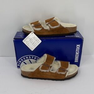 Birkenstock Arizona shearling double strap sandal shoe brown fur lined new 38 7